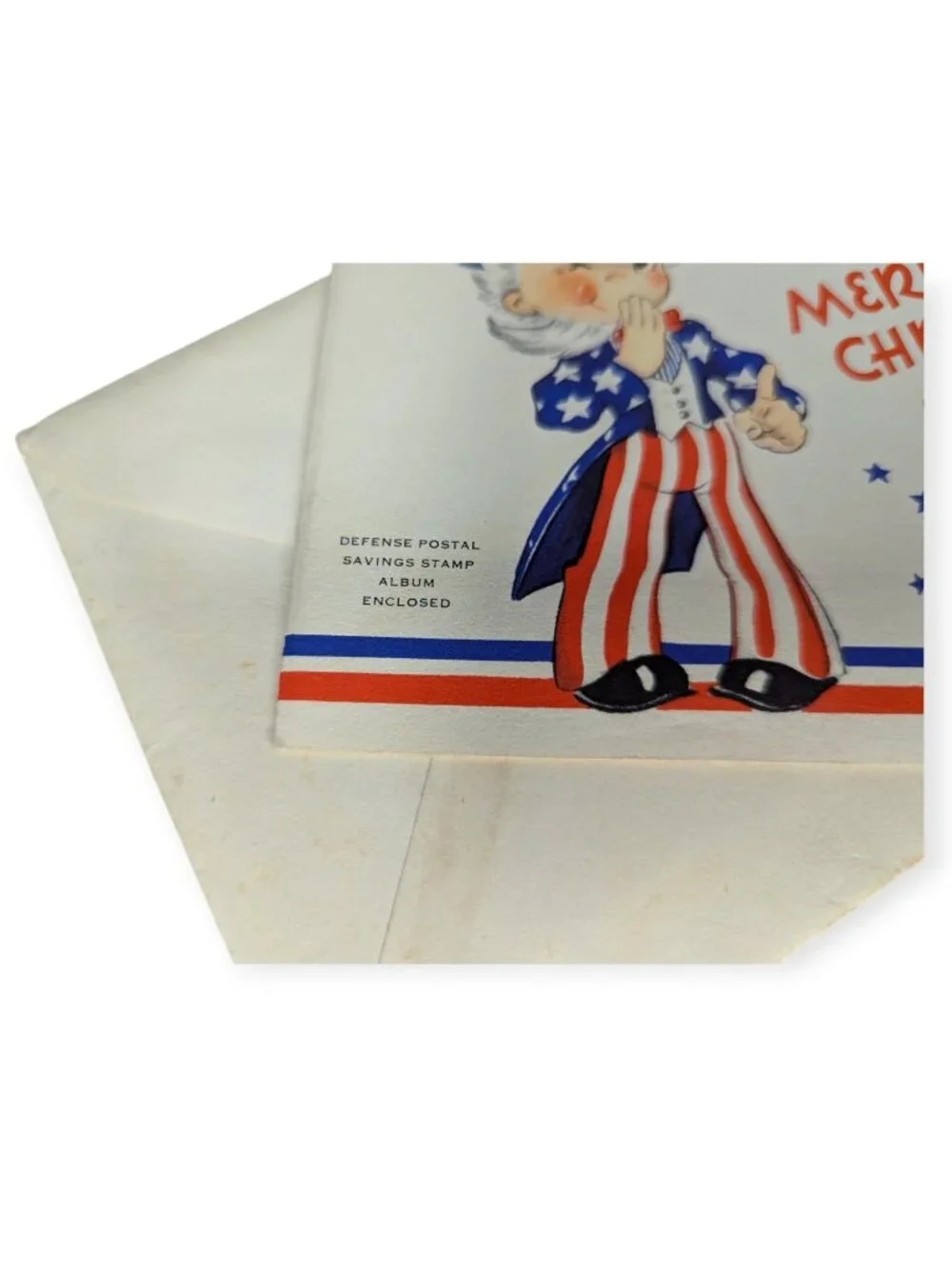 Vintage Uncle Sam Merry Christmas Greeting Card w/Saving Bonds Booklet 1941
